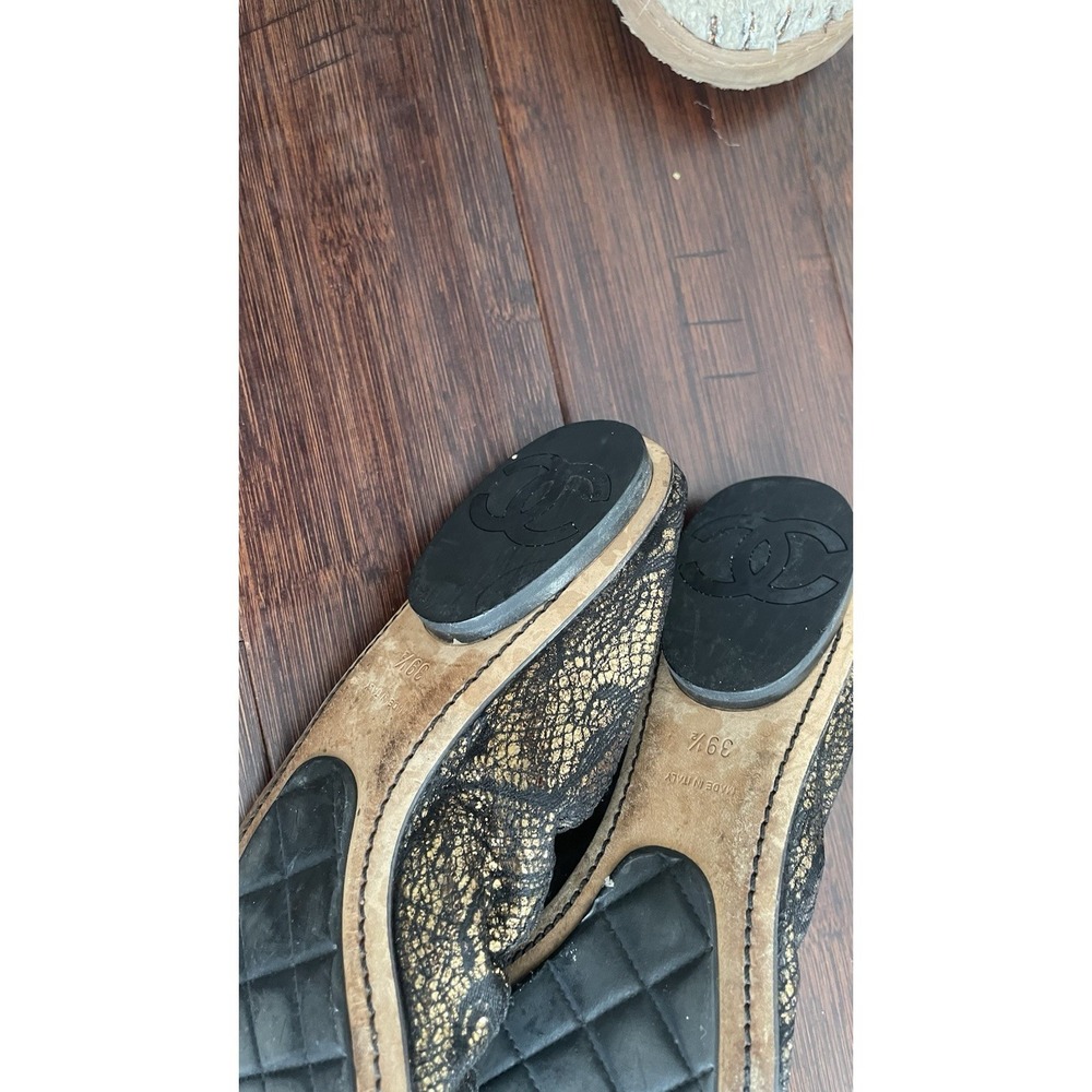 Chanel Black Lace and Gold Metallic Ballet Flats Size 39.5 - Picture 4 of 8